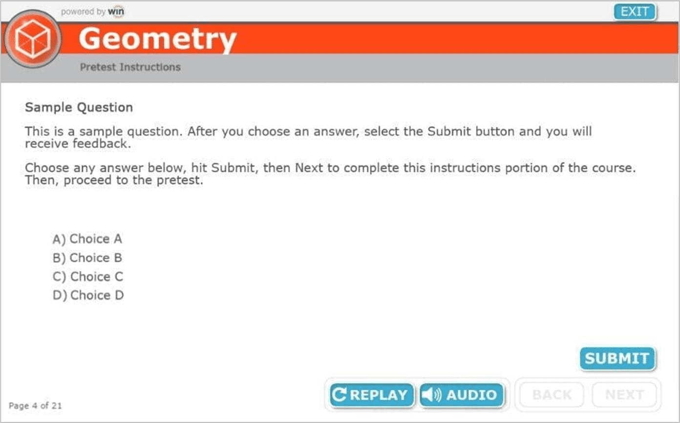 Image of a sample question in the Geometry pretest