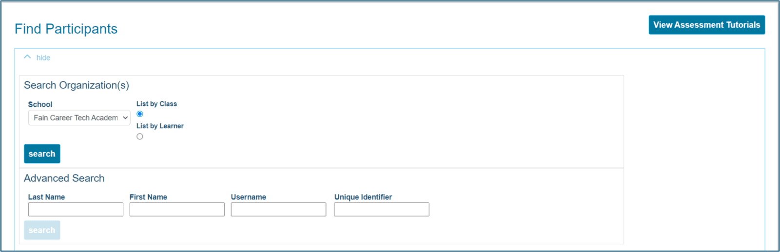 Image of the Find Participants section in WIN CRSystem
