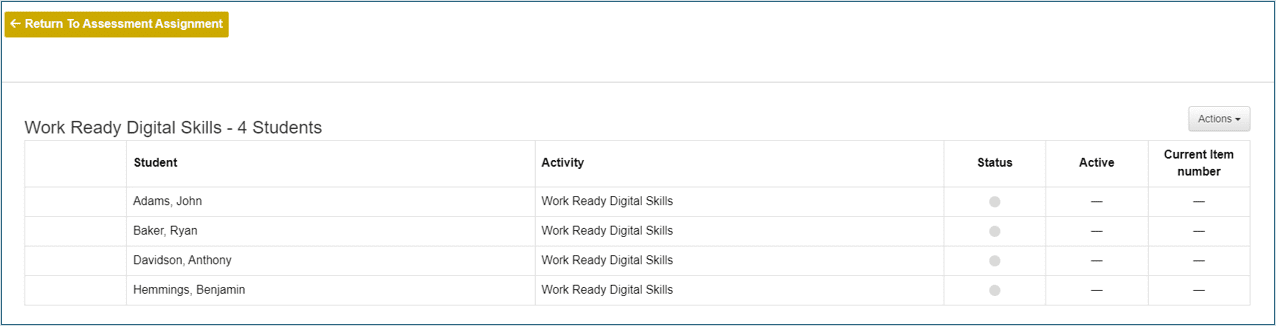 Image of the progress monitoring screen showing assessment progress for four learners