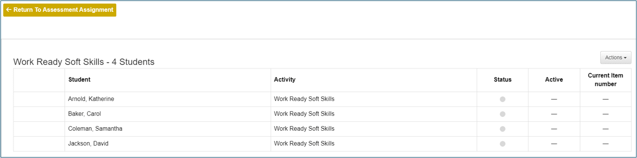 Image of the progress monitoring screen showing assessment progress for four learners