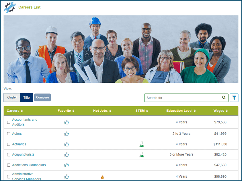 Image of Careers listed below a group of people from different occupations.
