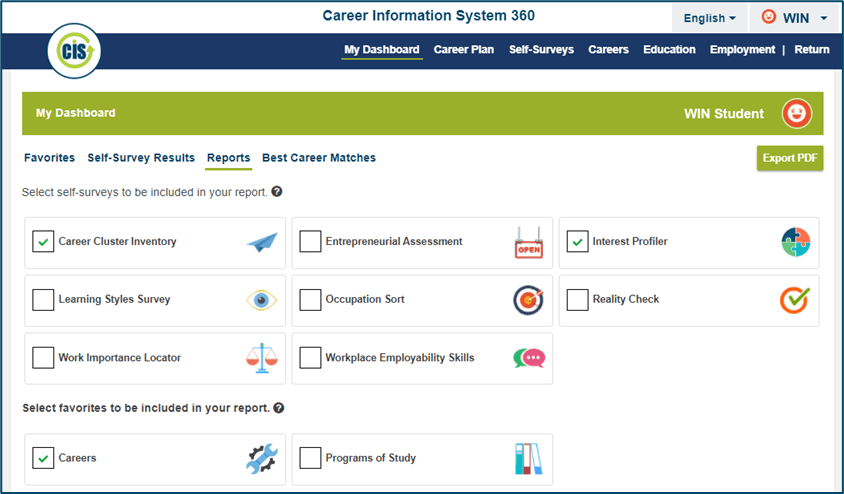 Image of myStrategic Compass Dashboard showing the reports section