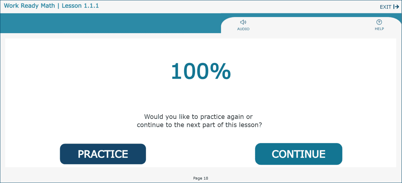 Practice exercise results screen