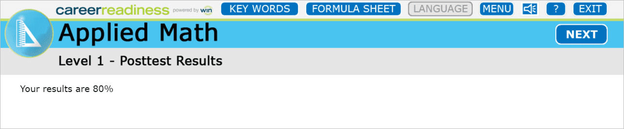 Image of the Posttest results screen