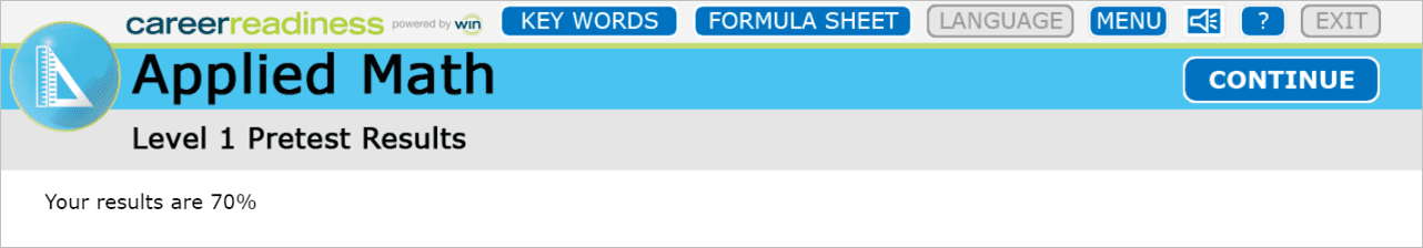Image of the pretest results screen