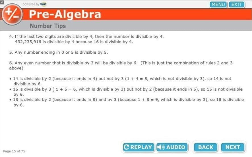 Image of a Pre-Algebra courseware tip slide