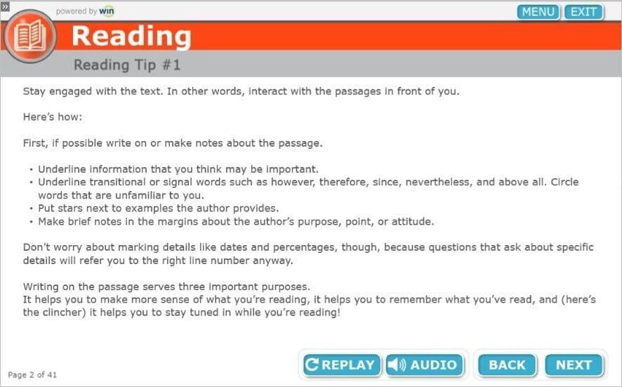 Image of a Reading courseware tip slide