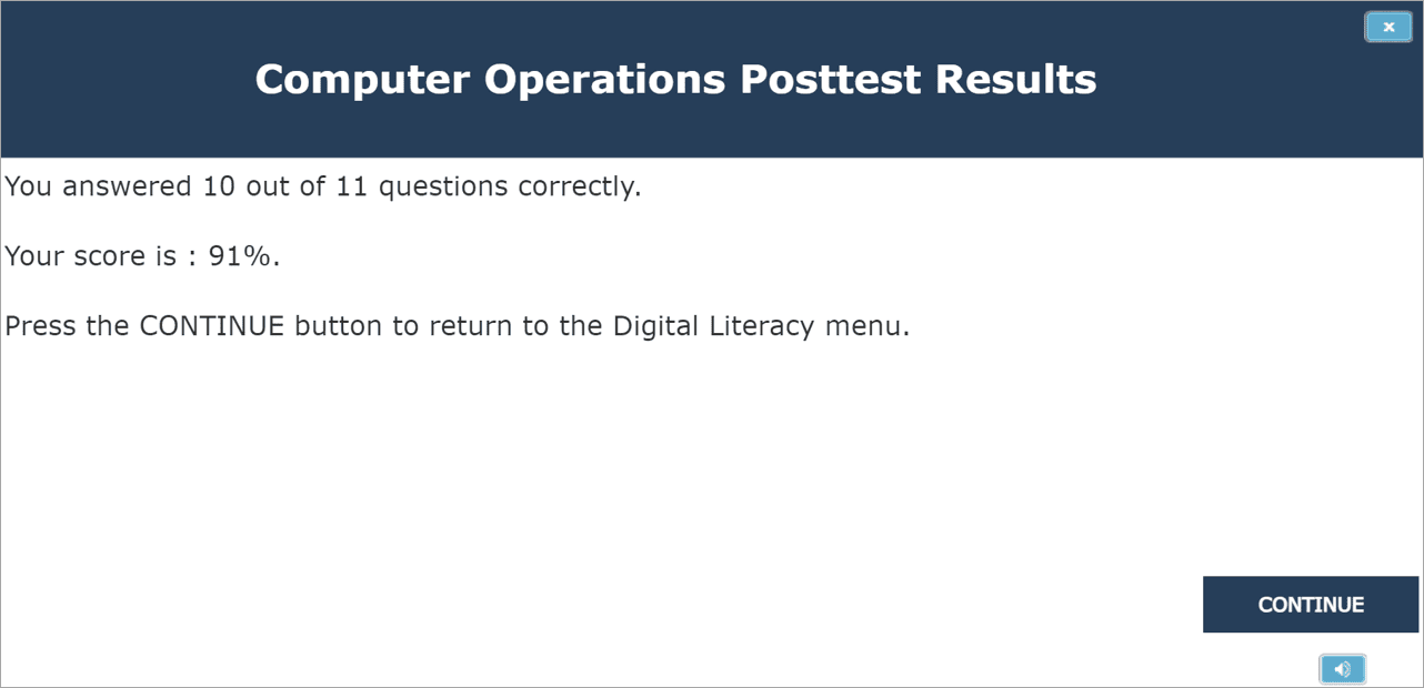 Image of the Computer Operations posttests results screen