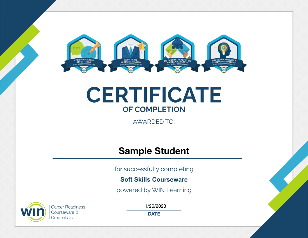 Soft Skills Courseware Certificate of Completion