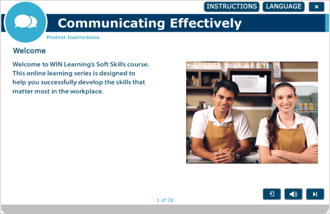 Image of the Communicating Effectively Pretest instructions screen