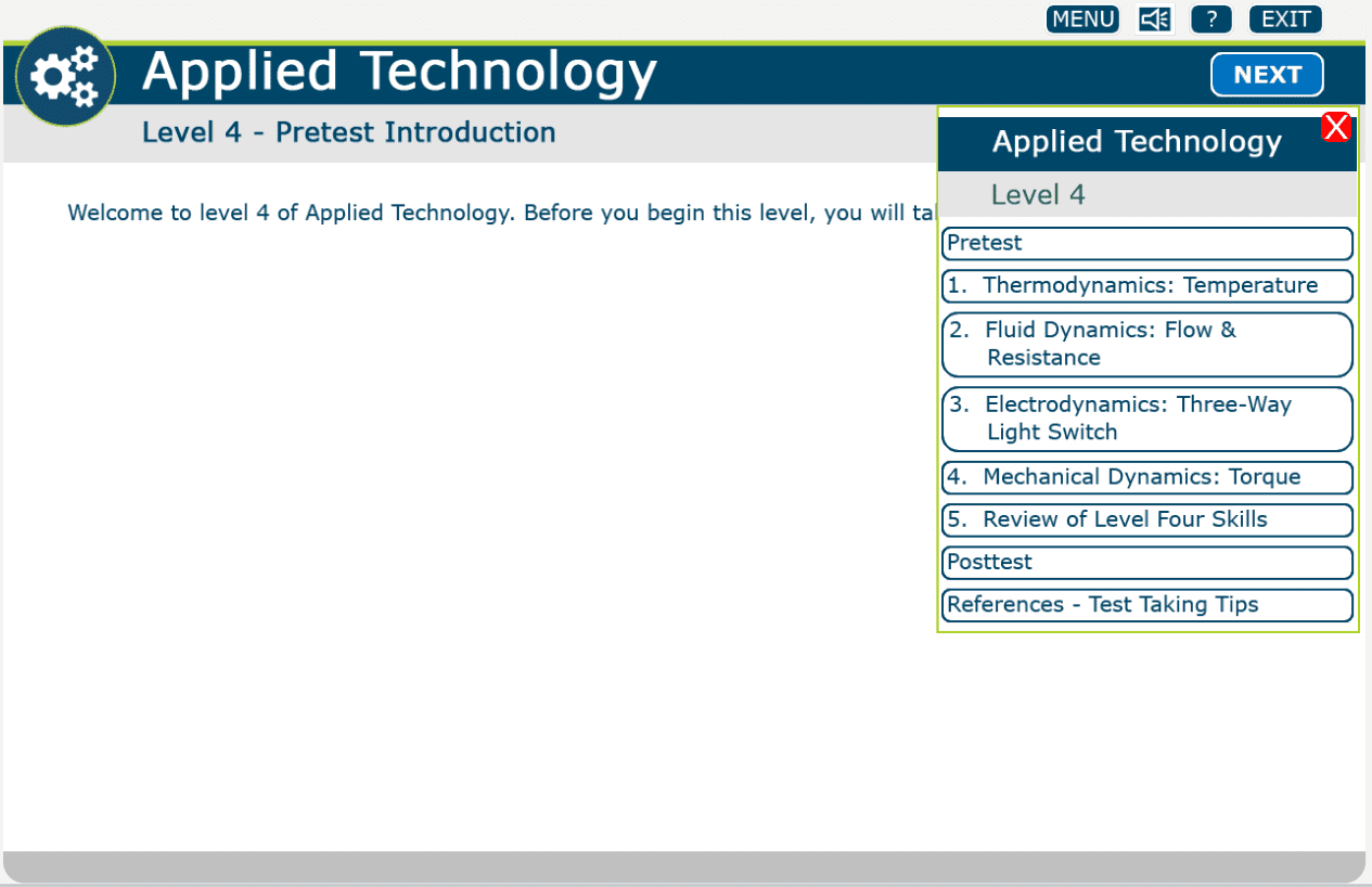 Applied Technology Level 4 lesson menu