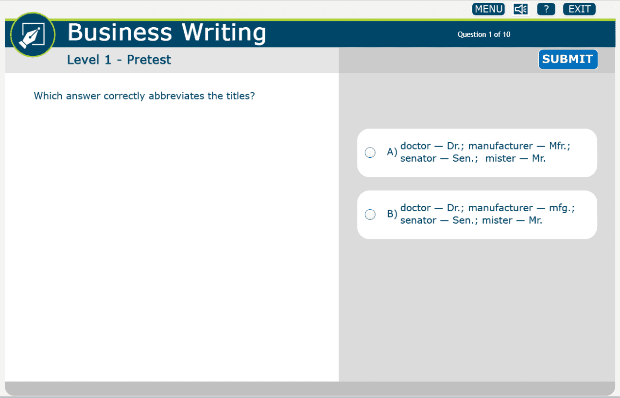 Supplemental Skills Business Writing Pretest