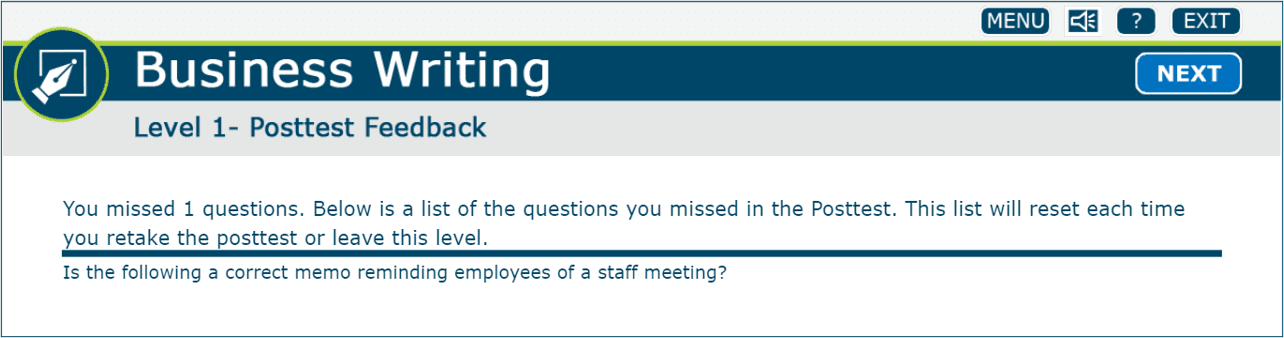 Business Writing Posttest Feedback