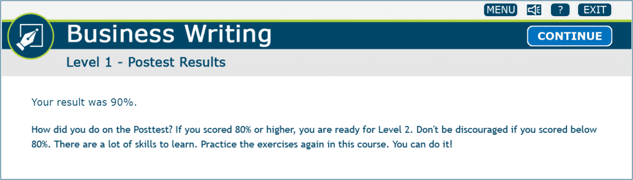 Business Writing Posttest Results