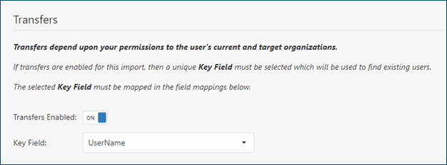 Transfers Enabled function switched to On