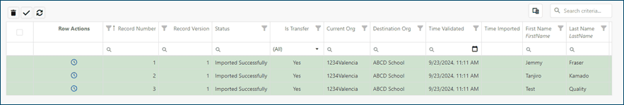 Import review screen showing status as "Imported Successfully" for all records