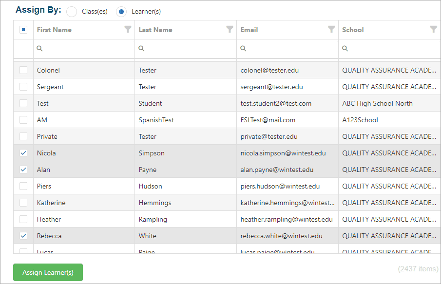 Image displaying a list of learners