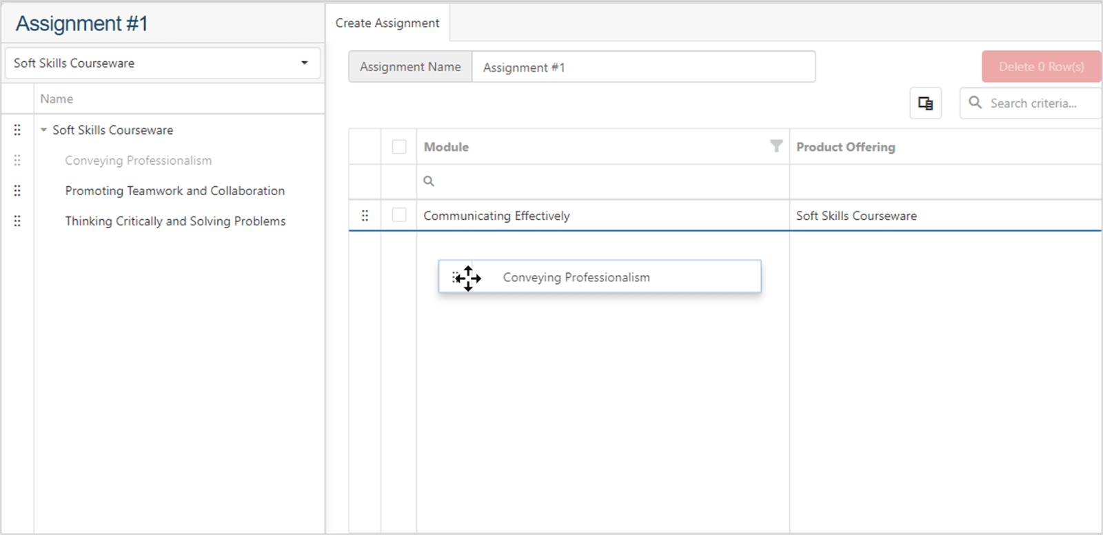 Image displaying modules being dragged and dropped into the Assignment Grid.