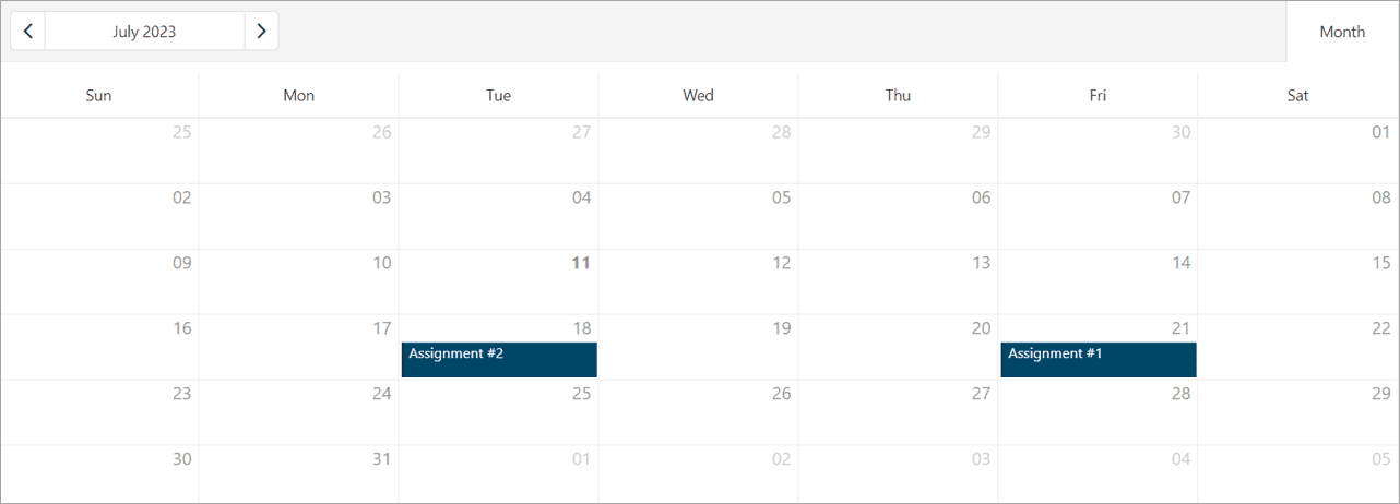 Image of a calendar displaying assignment due dates.