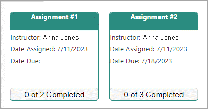 Image of two tiles displaying assignment information and due dates.
